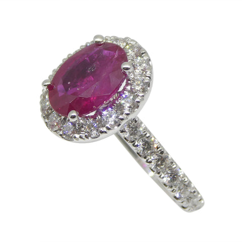 2.01ct Red Ruby, Diamond Halo Statement or Engagement Ring set in 14k White Gold, GIA Certified Mozambique
