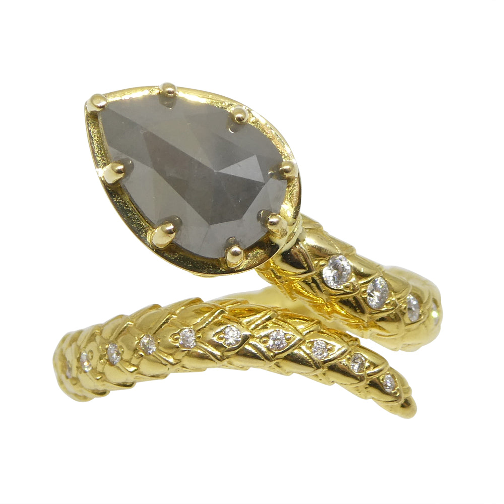 2.79ct Grey & White Diamond Statement Snake Ring set in 18k Yellow Gold - Skyjems Wholesale Gemstones