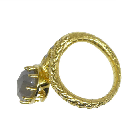 3.45ct Grey & White Diamond Statement Snake Ring set in 18k Yellow Gold