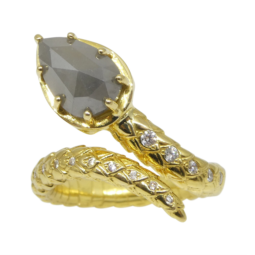 2.79ct Grey & White Diamond Statement Snake Ring set in 18k Yellow Gold - Skyjems Wholesale Gemstones