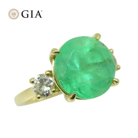 4.33ct Emerald, Diamond Statement or Engagement Ring set in 18k Yellow Gold, GIA Certified Colombia