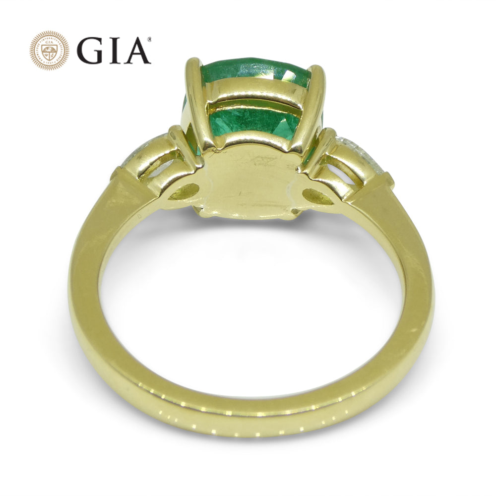 3.57ct Emerald, Diamond Statement or Engagement Ring set in 18k Yellow Gold, GIA Certified Zambia - Skyjems Wholesale Gemstones