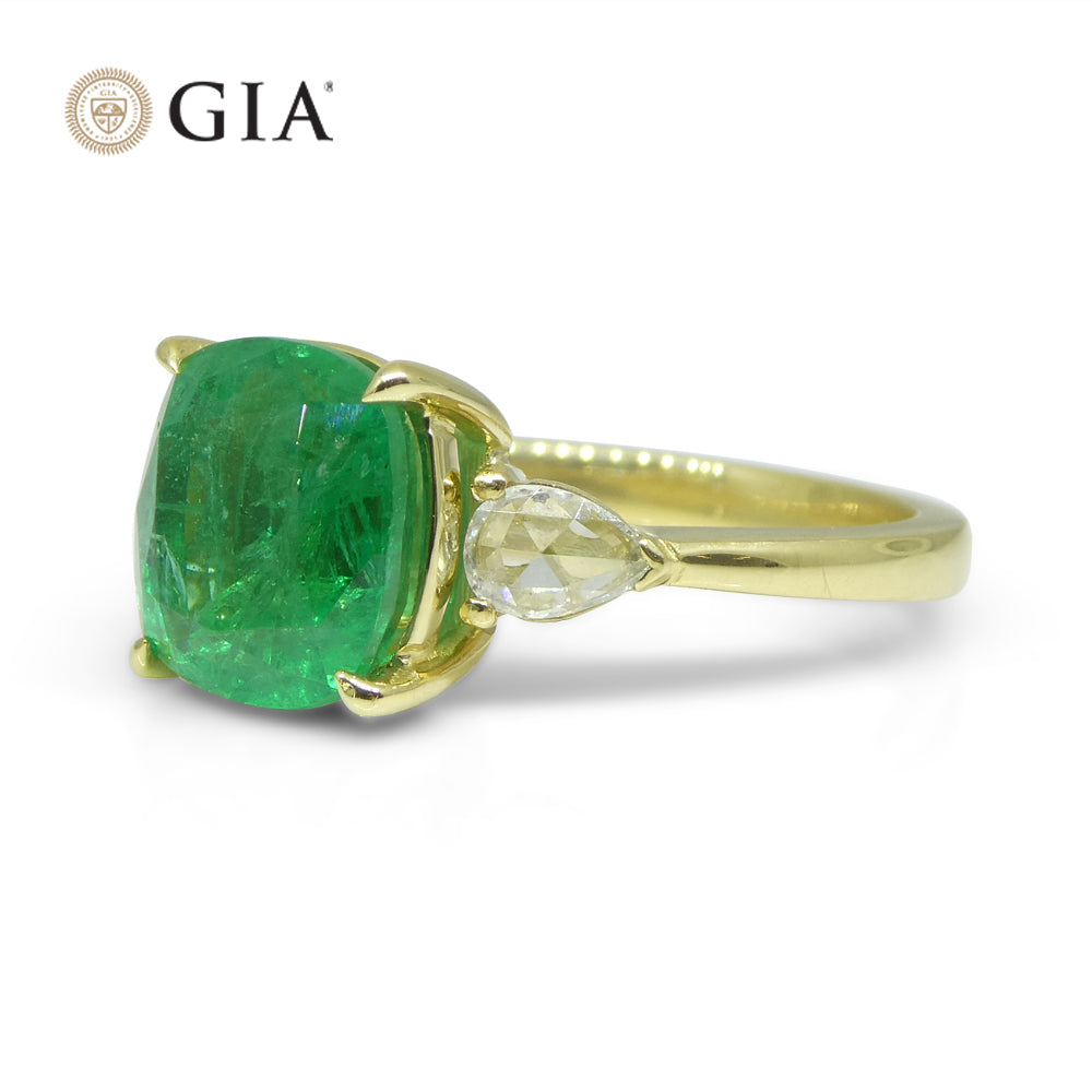 3.57ct Emerald, Diamond Statement or Engagement Ring set in 18k Yellow Gold, GIA Certified Zambia - Skyjems Wholesale Gemstones