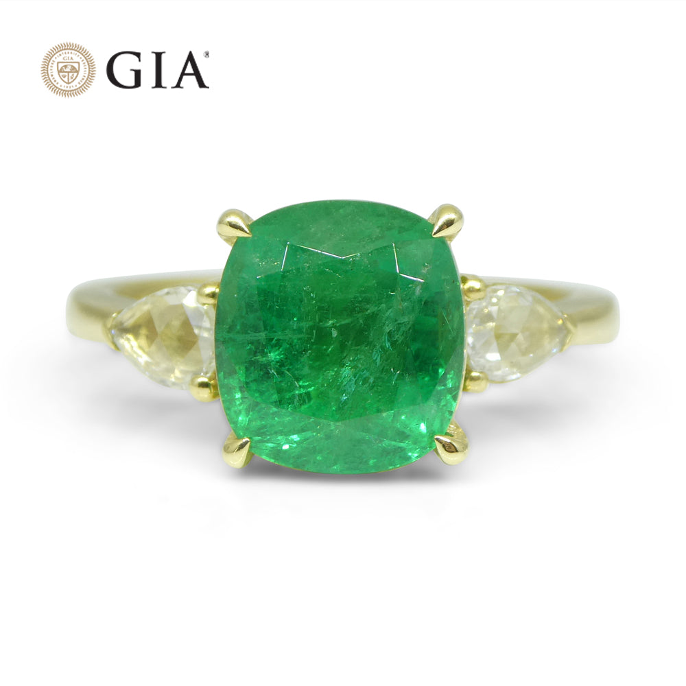 3.57ct Emerald, Diamond Statement or Engagement Ring set in 18k Yellow Gold, GIA Certified Zambia - Skyjems Wholesale Gemstones