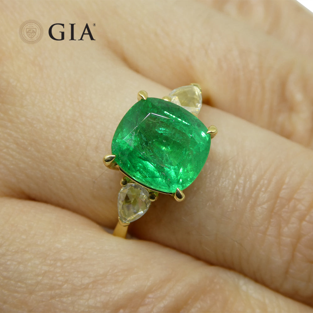 3.57ct Emerald, Diamond Statement or Engagement Ring set in 18k Yellow Gold, GIA Certified Zambia - Skyjems Wholesale Gemstones