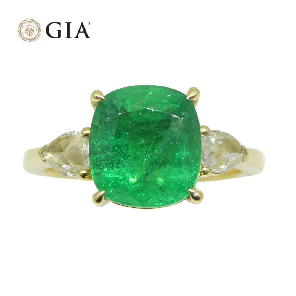 3.57ct Emerald, Diamond Statement or Engagement Ring set in 18k Yellow Gold, GIA Certified Zambia - Skyjems Wholesale Gemstones