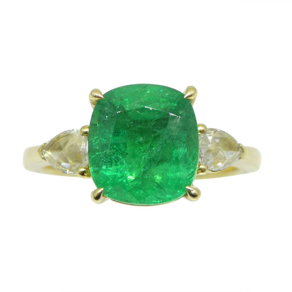 3.57ct Emerald, Diamond Statement or Engagement Ring set in 18k Yellow Gold, GIA Certified Zambia - Skyjems Wholesale Gemstones