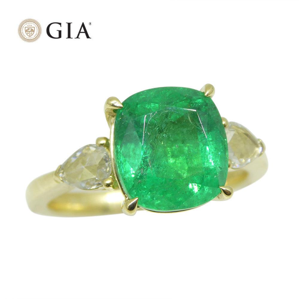 3.57ct Emerald, Diamond Statement or Engagement Ring set in 18k Yellow Gold, GIA Certified Zambia - Skyjems Wholesale Gemstones