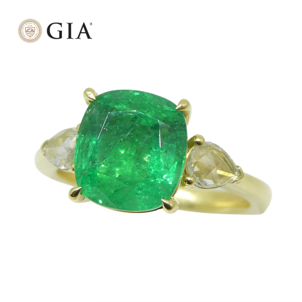 3.57ct Emerald, Diamond Statement or Engagement Ring set in 18k Yellow Gold, GIA Certified Zambia - Skyjems Wholesale Gemstones