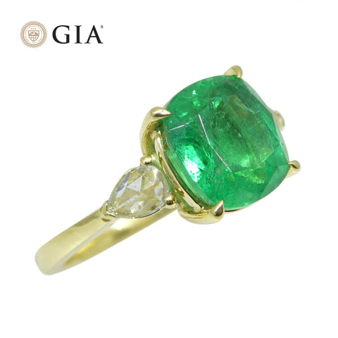 3.57ct Emerald, Diamond Statement or Engagement Ring set in 18k Yellow Gold, GIA Certified Zambia