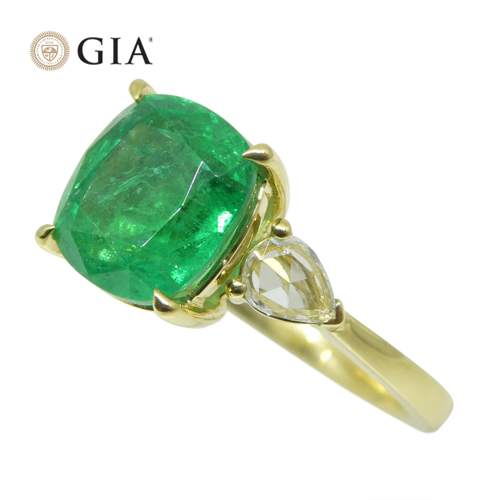 3.57ct Emerald, Diamond Statement or Engagement Ring set in 18k Yellow Gold, GIA Certified Zambia - Skyjems Wholesale Gemstones