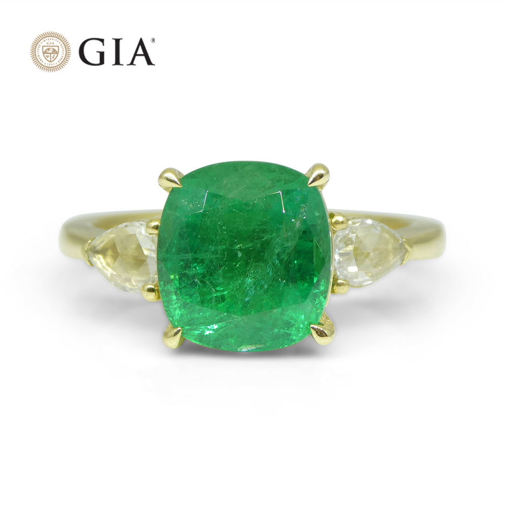 3.57ct Emerald, Diamond Statement or Engagement Ring set in 18k Yellow Gold, GIA Certified Zambia - Skyjems Wholesale Gemstones