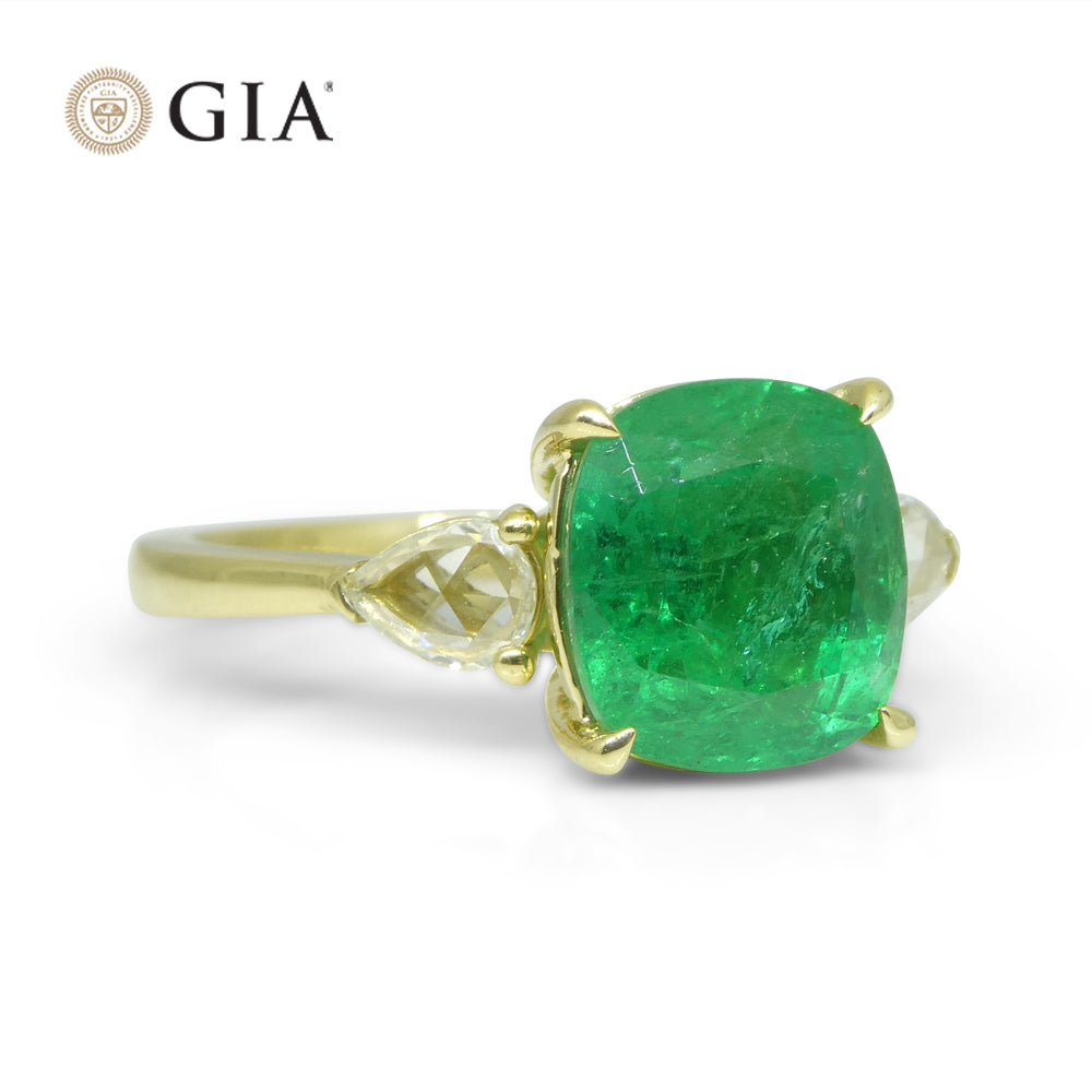 3.57ct Emerald, Diamond Statement or Engagement Ring set in 18k Yellow Gold, GIA Certified Zambia - Skyjems Wholesale Gemstones