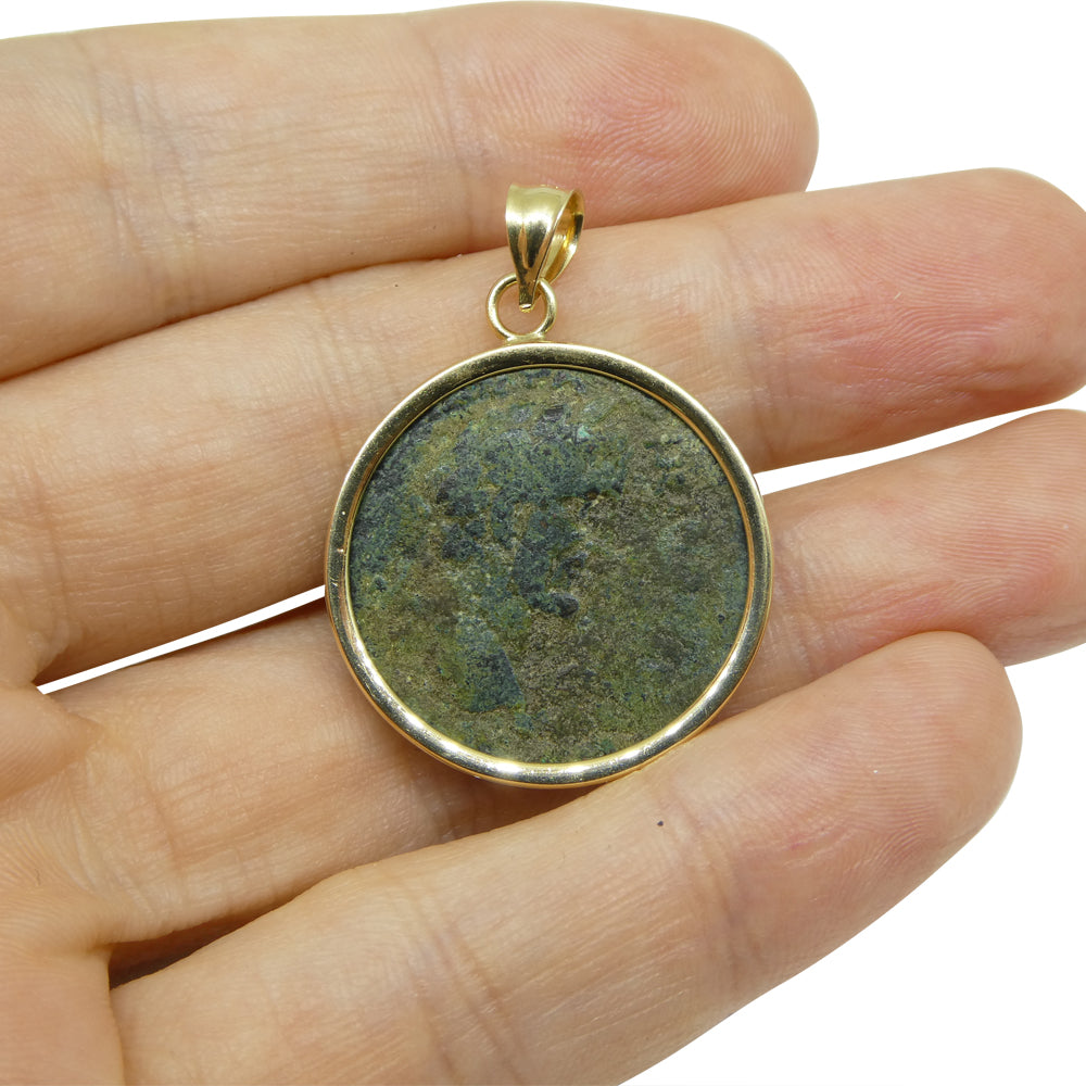 Authentic Ancient Marcus Aurelius Coin Pendant in 14K Yellow Gold - Skyjems Wholesale Gemstones