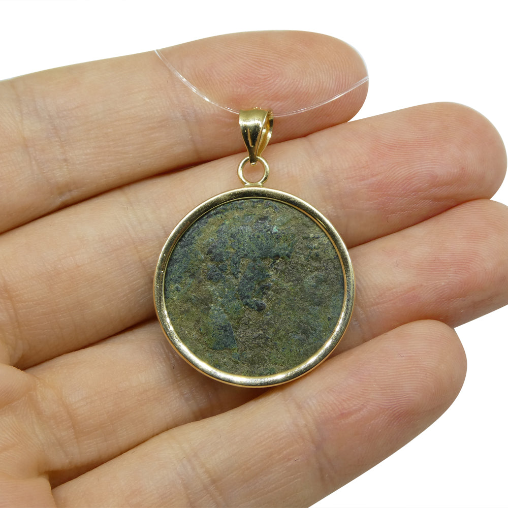 Authentic Ancient Marcus Aurelius Coin Pendant in 14K Yellow Gold - Skyjems Wholesale Gemstones