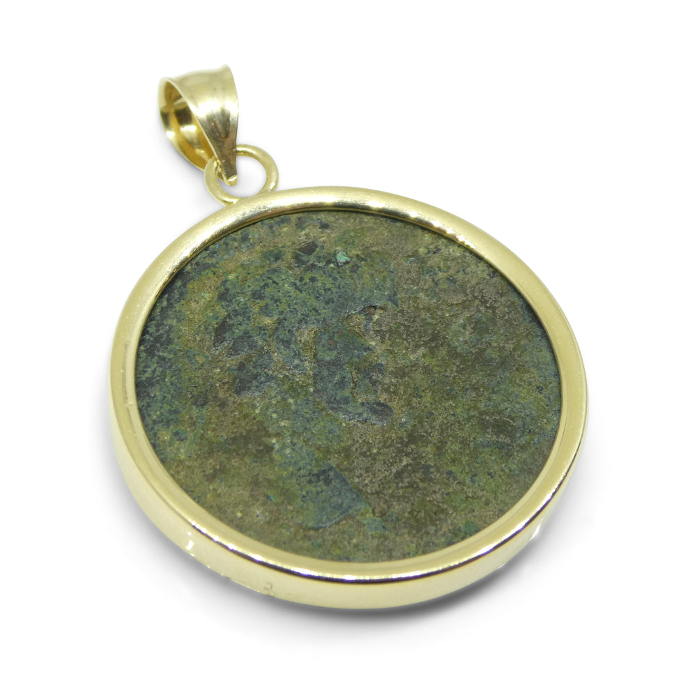 Authentic Ancient Marcus Aurelius Coin Pendant in 14K Yellow Gold - Skyjems Wholesale Gemstones