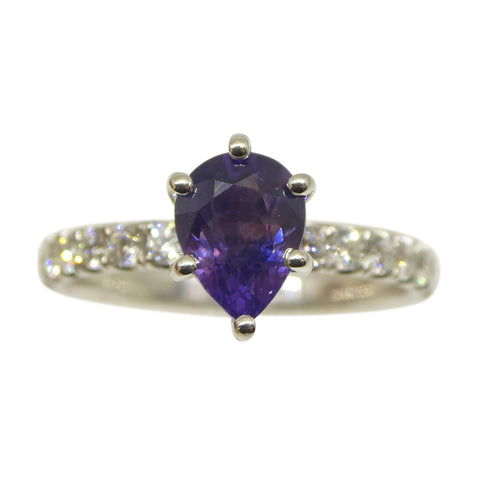 1.15ct Pear Purple Sapphire, Diamond Statement or Engagement Ring set in 18k White Gold, Unheated