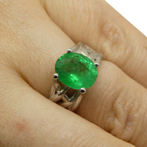 2.42ct Oval Emerald, Diamond Statement or Engagement Ring set in 14k White Gold - Skyjems Wholesale Gemstones