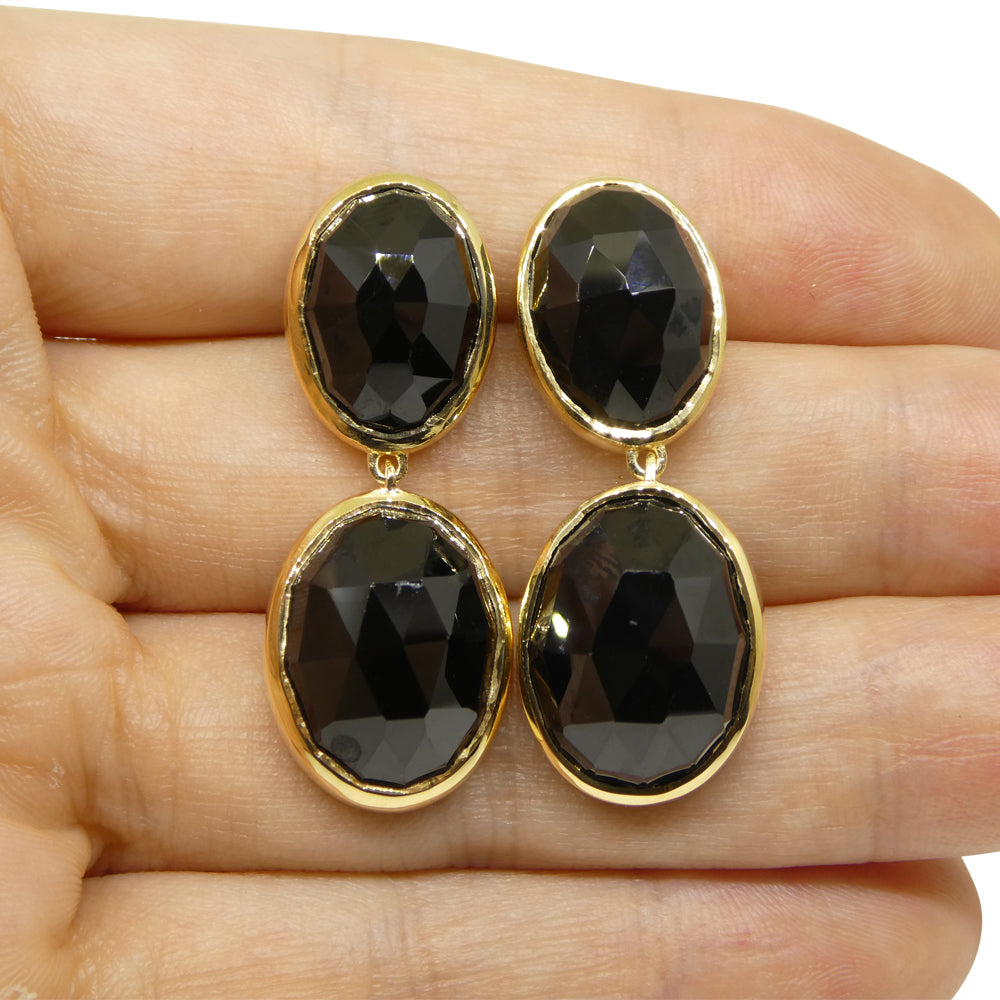 38cts Black Spinel Earrings set in Sterling Silver Plated 18k Yellow Gold Vermeil - Skyjems Wholesale Gemstones