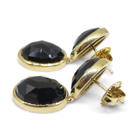 38cts Black Spinel Earrings set in Sterling Silver Plated 18k Yellow Gold Vermeil