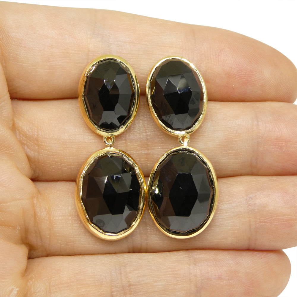 38cts Black Spinel Earrings set in Sterling Silver Plated 18k Yellow Gold Vermeil - Skyjems Wholesale Gemstones