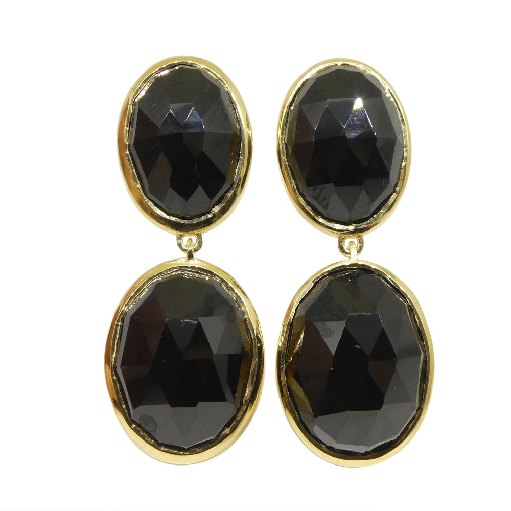 38cts Black Spinel Earrings set in Sterling Silver Plated 18k Yellow Gold Vermeil - Skyjems Wholesale Gemstones