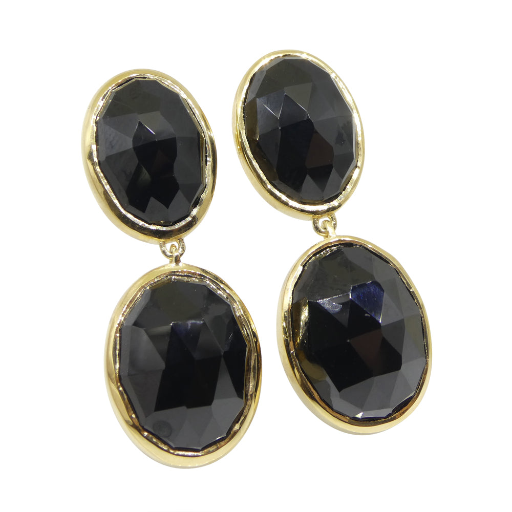 38cts Black Spinel Earrings set in Sterling Silver Plated 18k Yellow Gold Vermeil - Skyjems Wholesale Gemstones