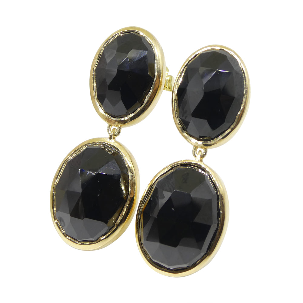 38cts Black Spinel Earrings set in Sterling Silver Plated 18k Yellow Gold Vermeil - Skyjems Wholesale Gemstones