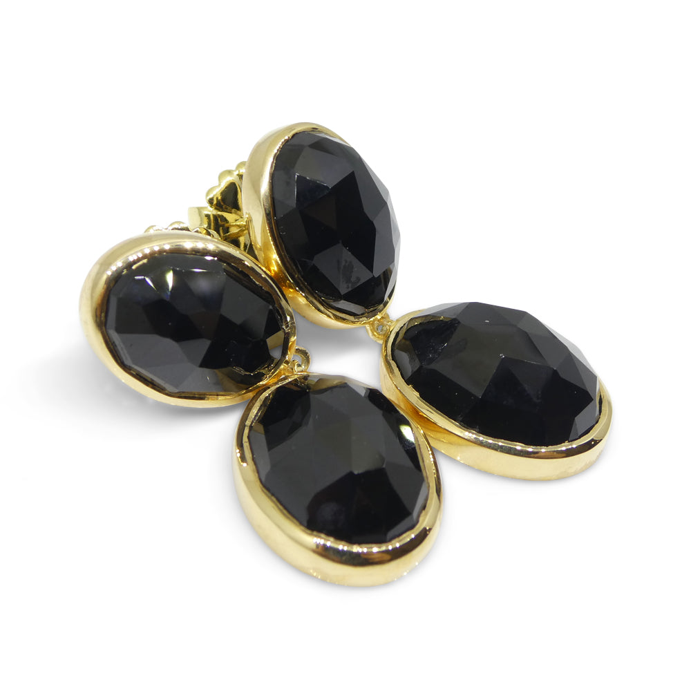 38cts Black Spinel Earrings set in Sterling Silver Plated 18k Yellow Gold Vermeil - Skyjems Wholesale Gemstones