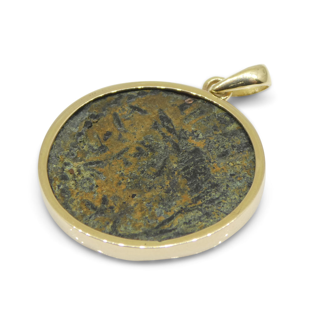 Authentic Ancient Mesopotamia Edessa Elagabalus Coin Pendant in 14K Yellow Gold - Skyjems Wholesale Gemstones