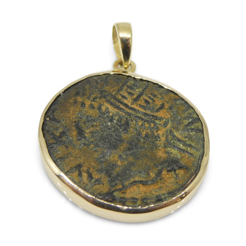 Authentic Ancient Mesopotamia Edessa Elagabalus Coin Pendant in 14K Yellow Gold