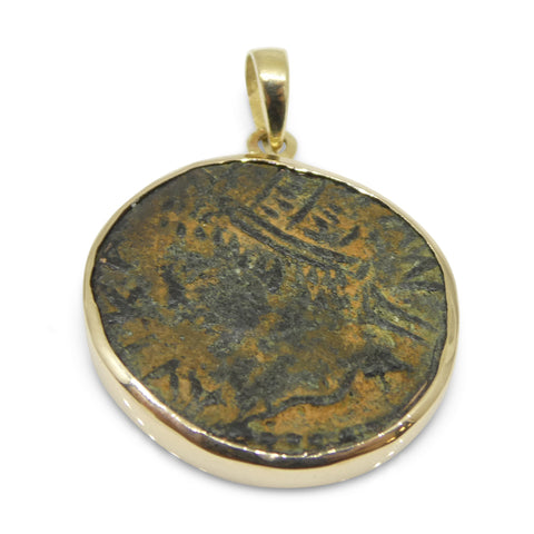Authentic Ancient Mesopotamia Edessa Elagabalus Coin Pendant in 14K Yellow Gold