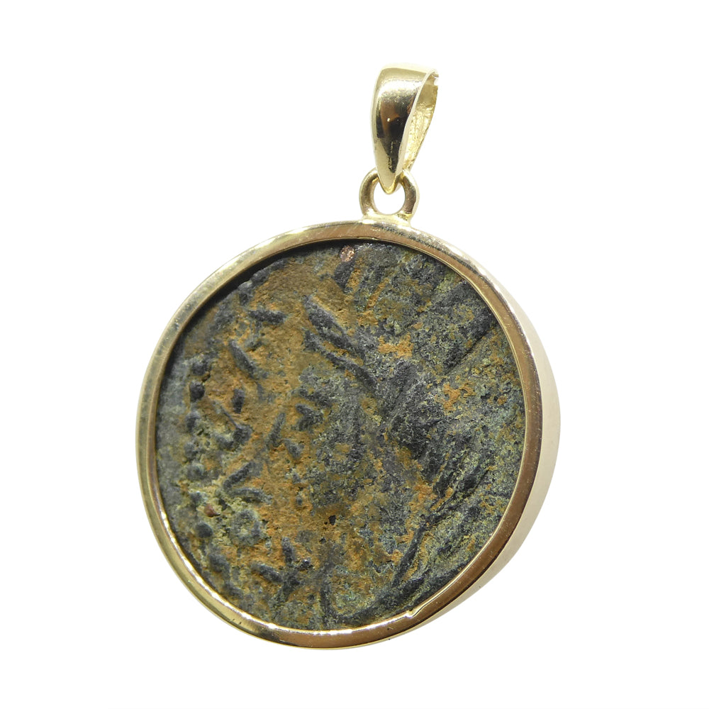 Authentic Ancient Mesopotamia Edessa Elagabalus Coin Pendant in 14K Yellow Gold - Skyjems Wholesale Gemstones