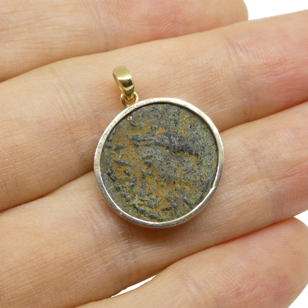 Authentic Ancient Mesopotamia Edessa Elagabalus Coin Pendant in 14K Yellow Gold - Skyjems Wholesale Gemstones