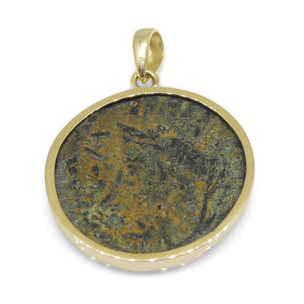 Authentic Ancient Mesopotamia Edessa Elagabalus Coin Pendant in 14K Yellow Gold - Skyjems Wholesale Gemstones