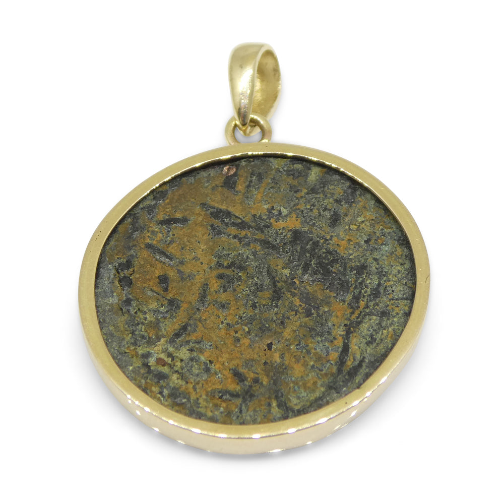 Authentic Ancient Mesopotamia Edessa Elagabalus Coin Pendant in 14K Yellow Gold - Skyjems Wholesale Gemstones