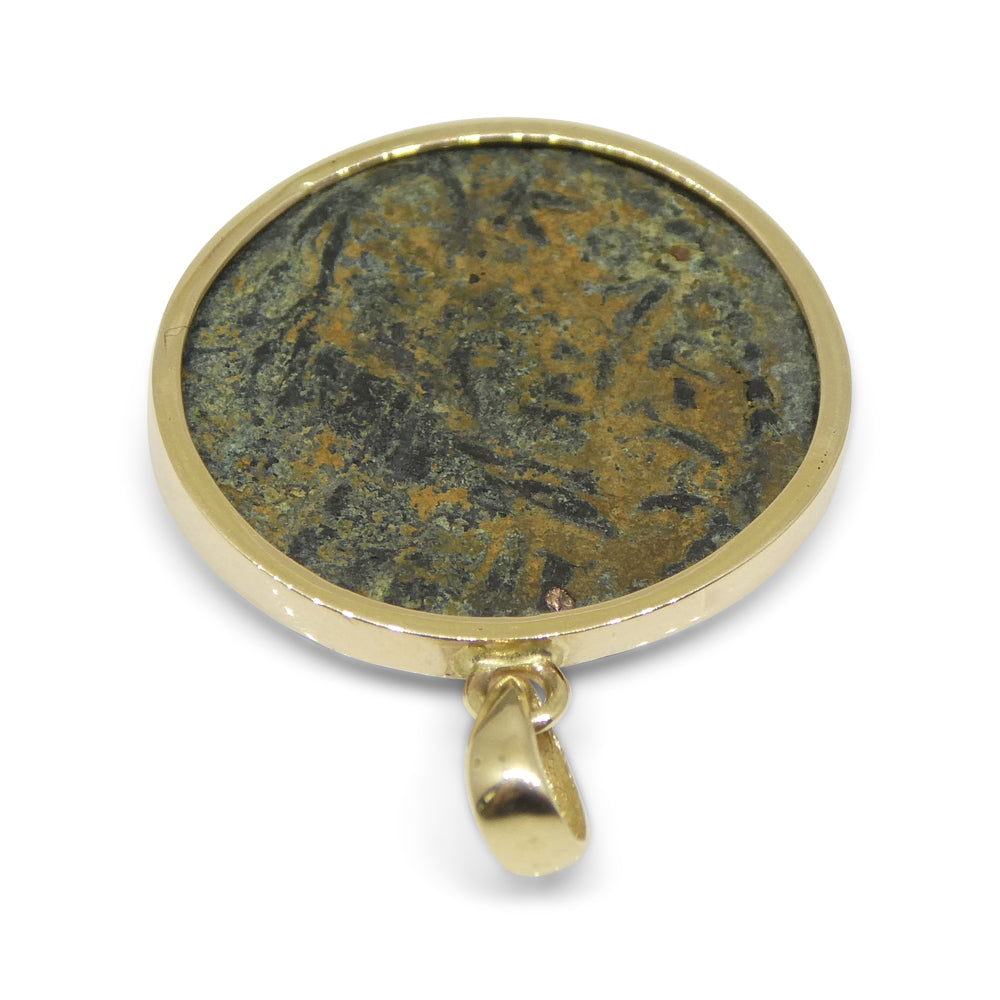 Authentic Ancient Mesopotamia Edessa Elagabalus Coin Pendant in 14K Yellow Gold - Skyjems Wholesale Gemstones