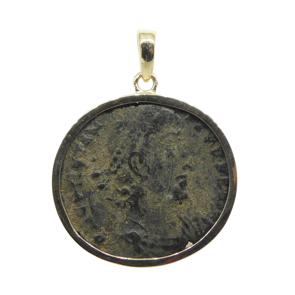 Authentic Ancient Heraclea Constantius II Coin Pendant in 14K Yellow Gold