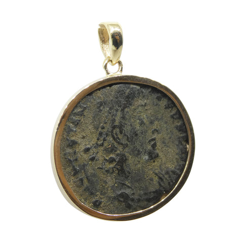 Authentic Ancient Heraclea Constantius II Coin Pendant in 14K Yellow Gold