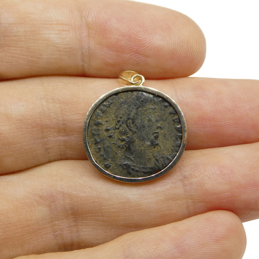 Authentic Ancient Heraclea Constantius II Coin Pendant in 14K Yellow Gold - Skyjems Wholesale Gemstones