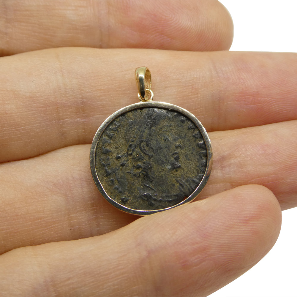 Authentic Ancient Heraclea Constantius II Coin Pendant in 14K Yellow Gold - Skyjems Wholesale Gemstones