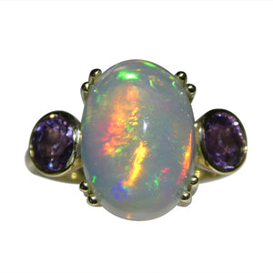 4.63ct Opal, Purple Sapphire Cocktail Statement or Engagement Ring set in 14k Yellow Gold - Skyjems Wholesale Gemstones