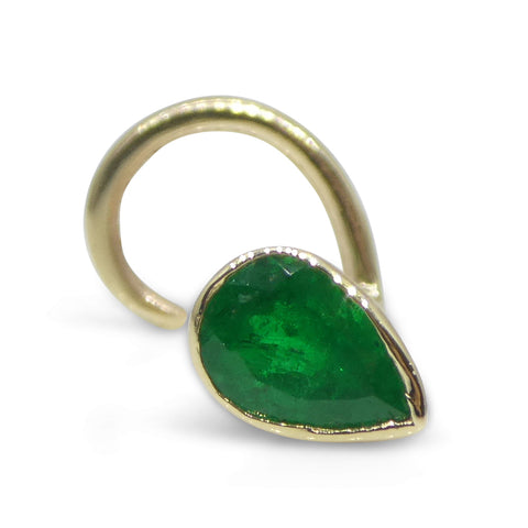 0.22ct Pear Shape Green Colombian Emerald Nose Ring set in 14k Yellow Gold