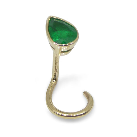 0.22ct Pear Shape Green Colombian Emerald Nose Ring set in 14k Yellow Gold