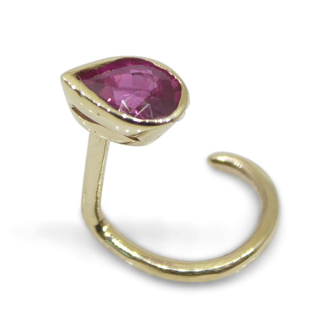 0.17ct Pear Shape Red Ruby Nose Ring set in 14k Yellow Gold