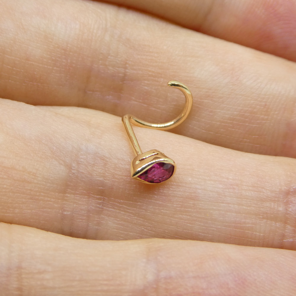 0.17ct Pear Shape Red Ruby Nose Ring set in 14k Yellow Gold - Skyjems Wholesale Gemstones