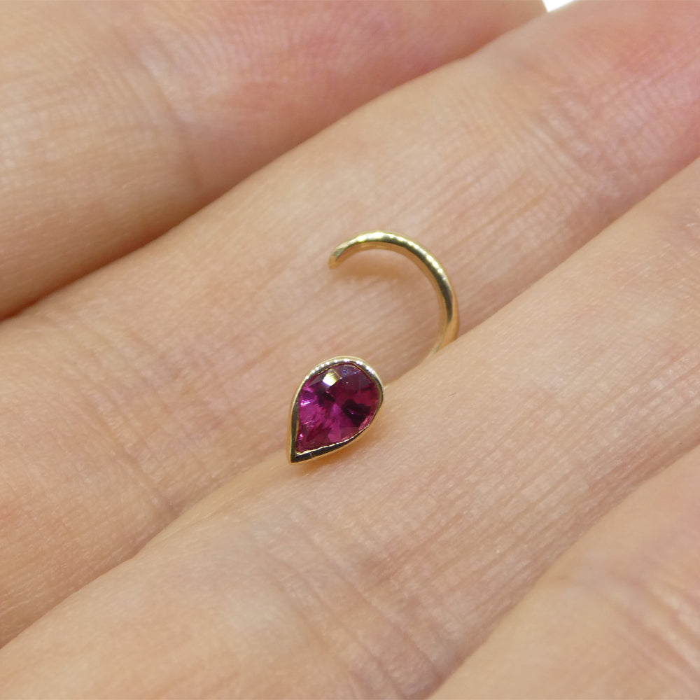 0.17ct Pear Shape Red Ruby Nose Ring set in 14k Yellow Gold - Skyjems Wholesale Gemstones