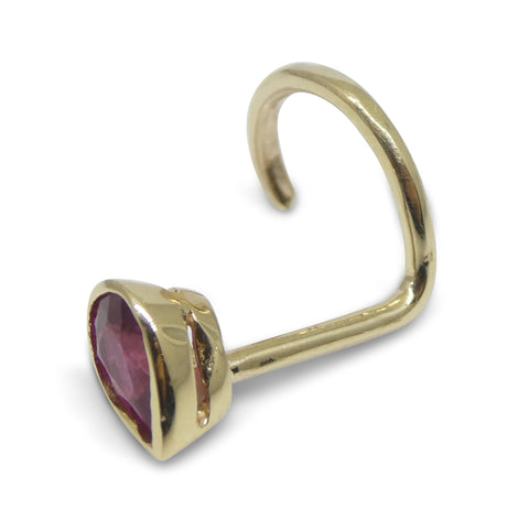 0.17ct Pear Shape Red Ruby Nose Ring set in 14k Yellow Gold