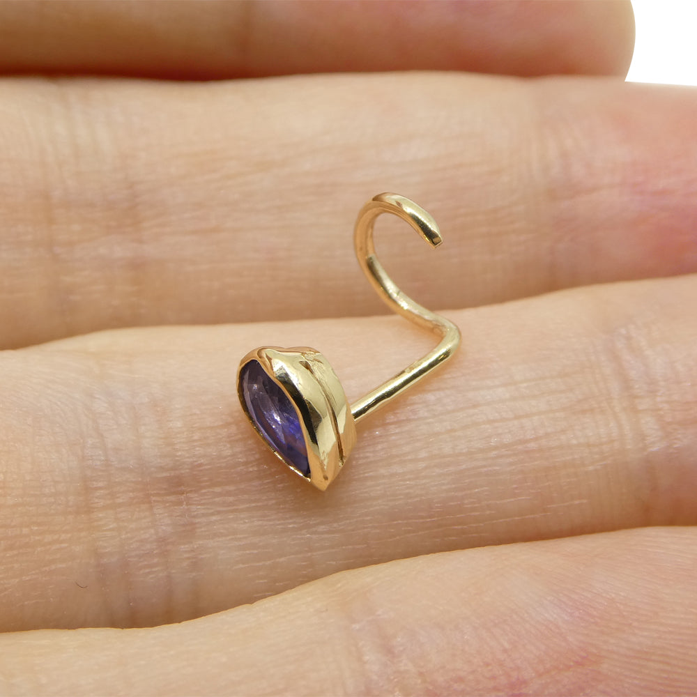 0.40ct Pear Shape Blue Sapphire Nose Ring set in 14k Yellow Gold - Skyjems Wholesale Gemstones