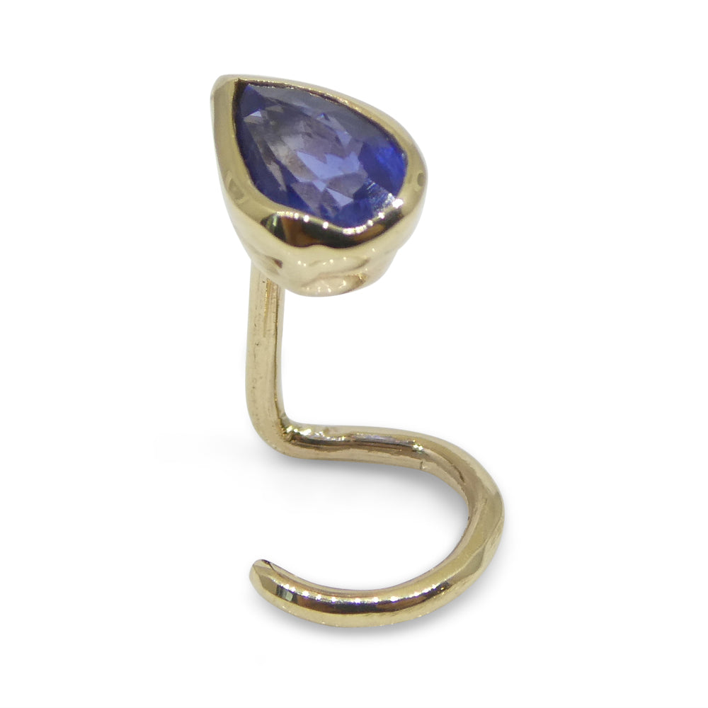 0.40ct Pear Shape Blue Sapphire Nose Ring set in 14k Yellow Gold - Skyjems Wholesale Gemstones